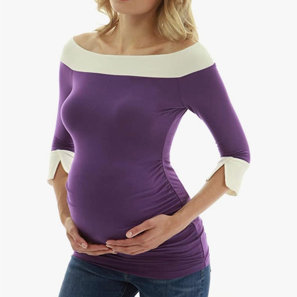 Purple boat neck maternity top